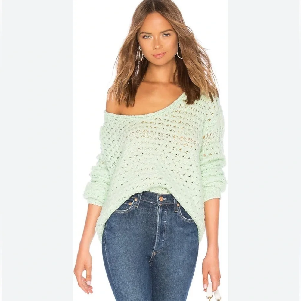 Free People Crashing Waves Pullover Sweater Mint Size Large